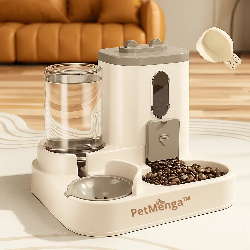 🐾 PetMenga™ | Distributeur Automatique 2 en 1 – Nourriture & Fontaine à Eau pour Chiens et Chats