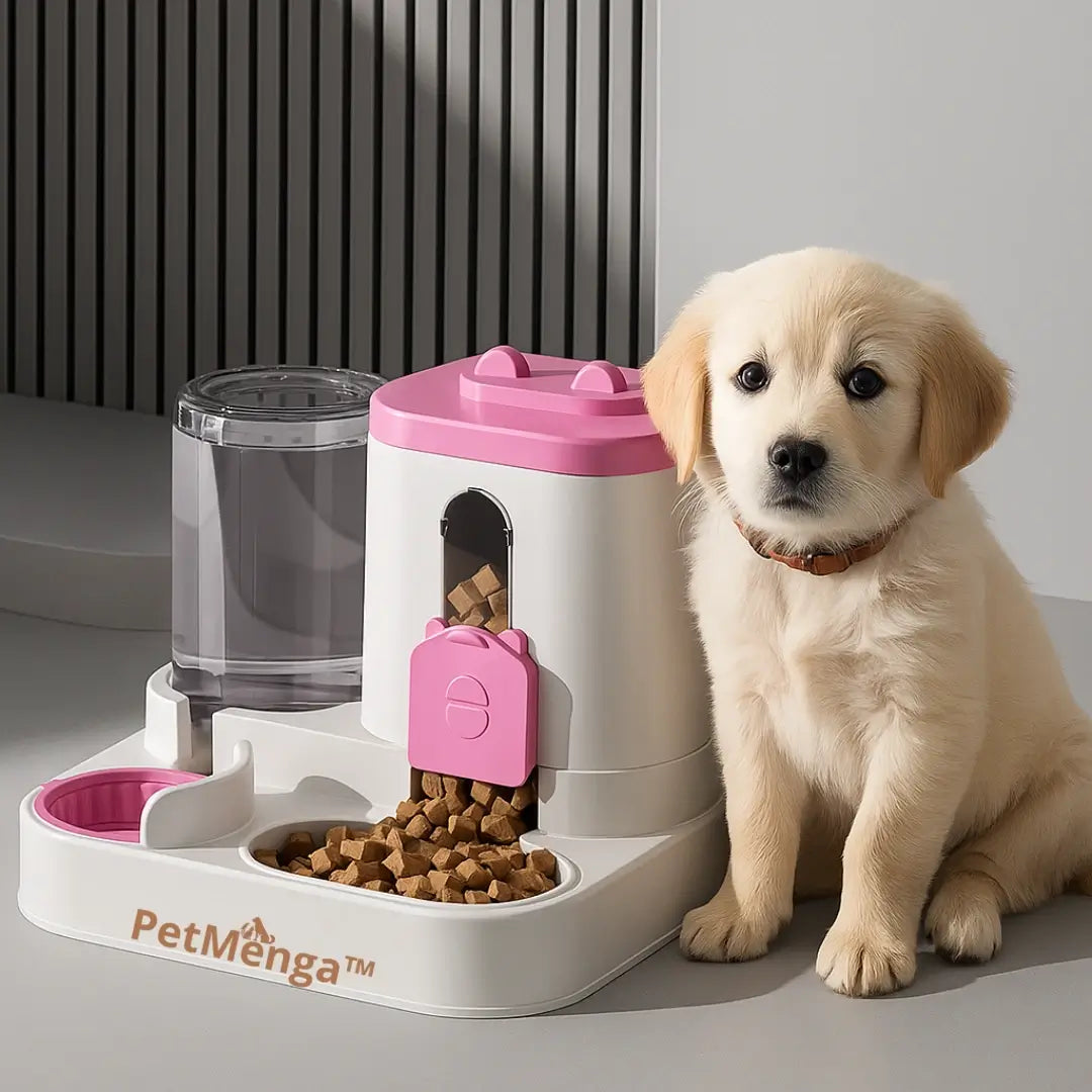 🐾 PetMenga™ | Distributeur Automatique 2 en 1 – Nourriture & Fontaine à Eau pour Chiens et Chats