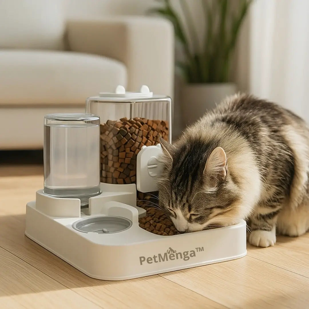 🐾 PetMenga™ | Distributeur Automatique 2 en 1 – Nourriture & Fontaine à Eau pour Chiens et Chats