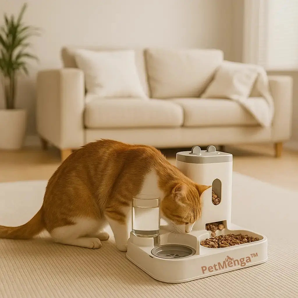 🐾 PetMenga™ | Distributeur Automatique 2 en 1 – Nourriture & Fontaine à Eau pour Chiens et Chats