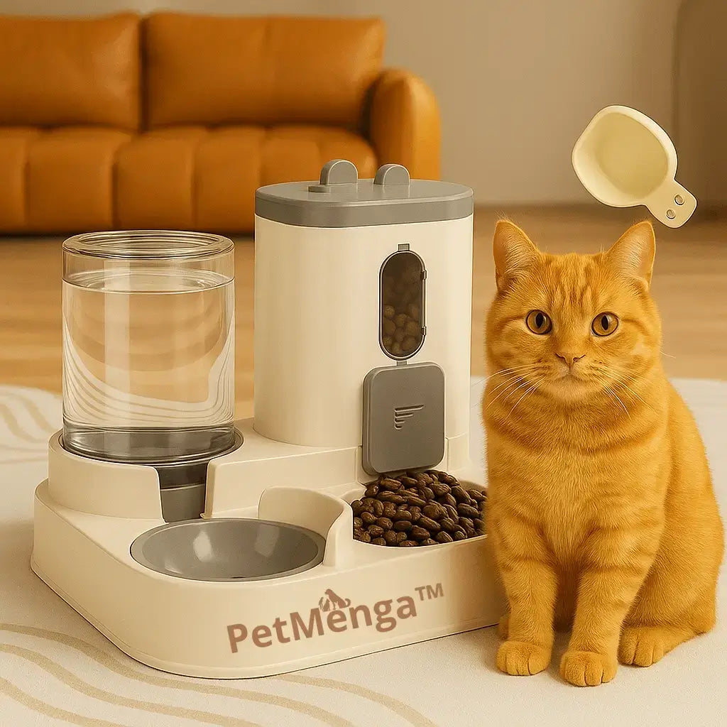 🐾 PetMenga™ | Distributeur Automatique 2 en 1 – Nourriture & Fontaine à Eau pour Chiens et Chats