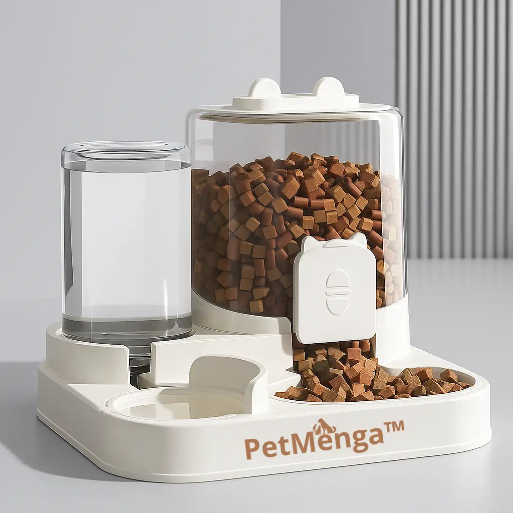 🐾 PetMenga™ | Distributeur Automatique 2 en 1 – Nourriture & Fontaine à Eau pour Chiens et Chats